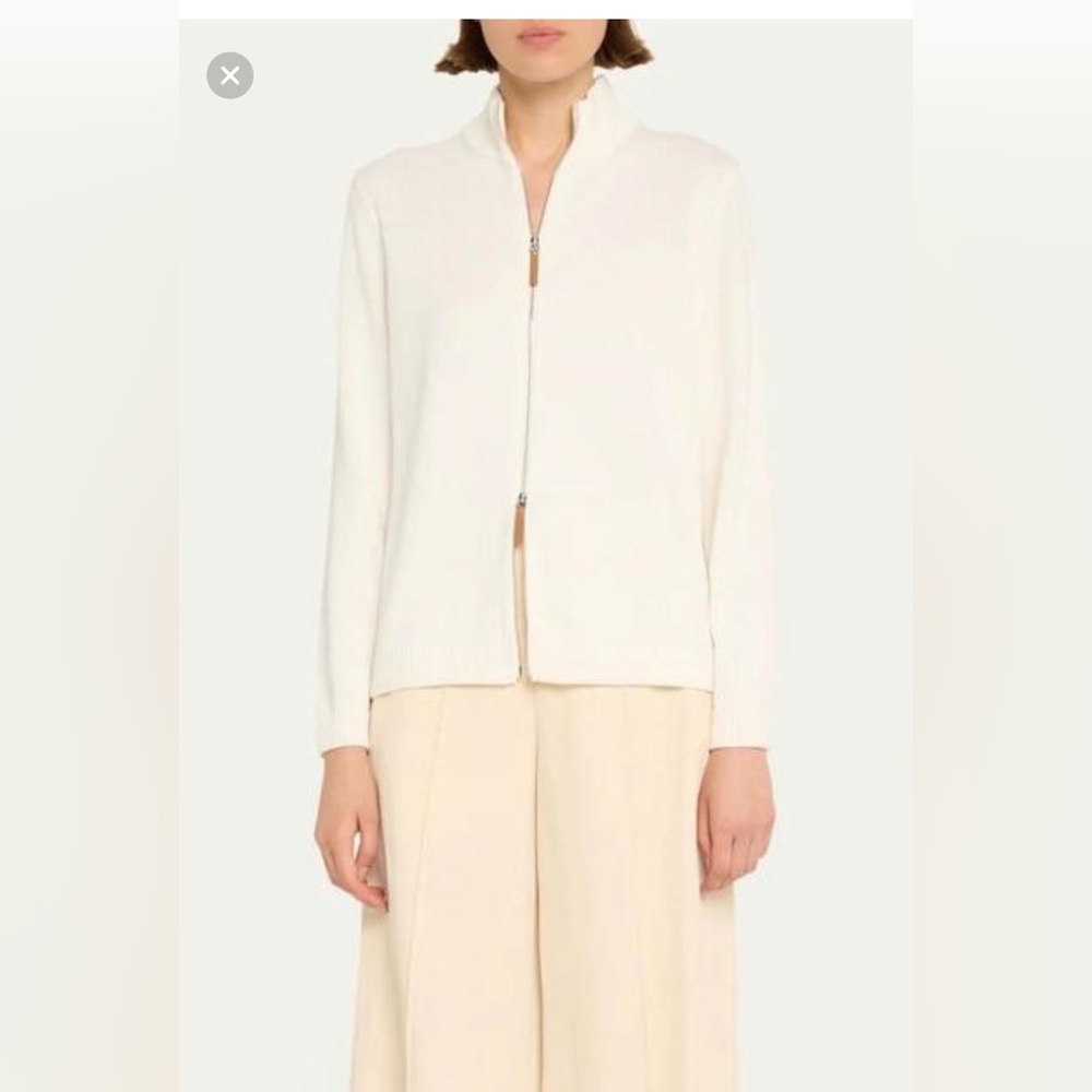 Lafayette 148 New York Cream Zip-Up  Cardigan